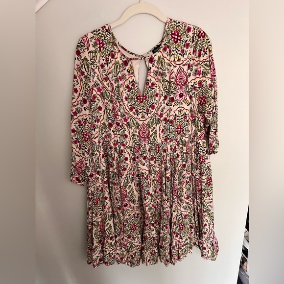TORRID Ivory Floral 3/4 Sleeves Challis Skater Dress Women Plus Sz 1X 14 16 - Picture 2 of 13